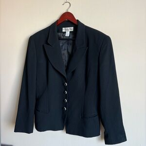 Vintage Christian Dior Black Blazer Black & White Buttons Sz 16